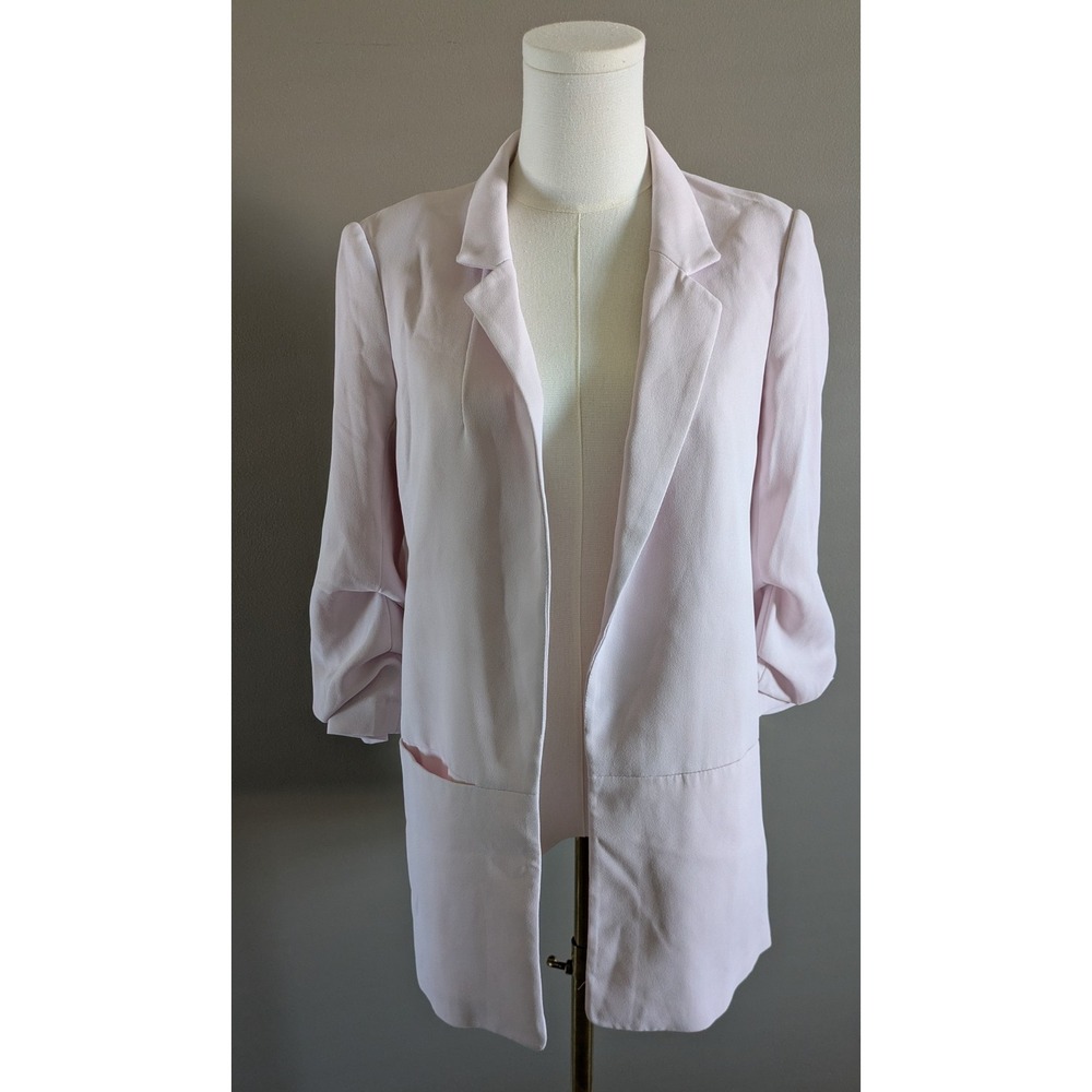 H&M Light Pink Open Front Collared Long Lined 3/4 Sleeve Blazer Jacket US 6